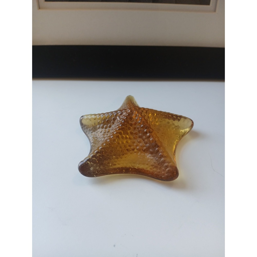 Kitras Art Glass Starfish Paperweight Amber Textured Glass Made in Canada